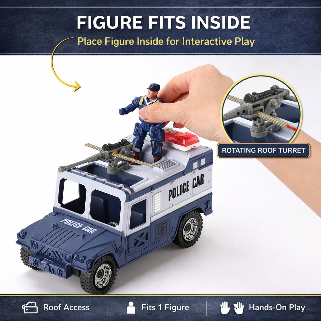 Liberty Imports Juego de 8 Piezas de Vehículos de Juguete y Figuras de Patrulla de Rescate Policial - Helicóptero, Camión SWAT, Motocicleta, Figuras de Acción, K-9, Armas y Accesorios para Juego
