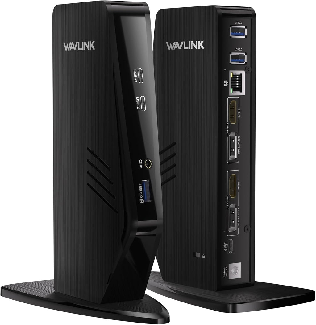 WAVLINK Estación de acoplamiento USB C con monitor doble, estación de acoplamiento Displaylink dual de 5K/4K a 60Hz para Mac M1/M2/M3/M4 o Windows, base para laptop 13 en 1 con 2X HDMI, 2X DP, 130WPD
