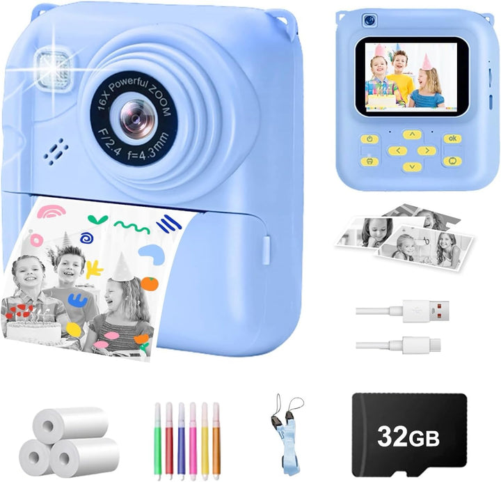 Cámara de impresión instantánea para niños, cámara de video 1080P c...