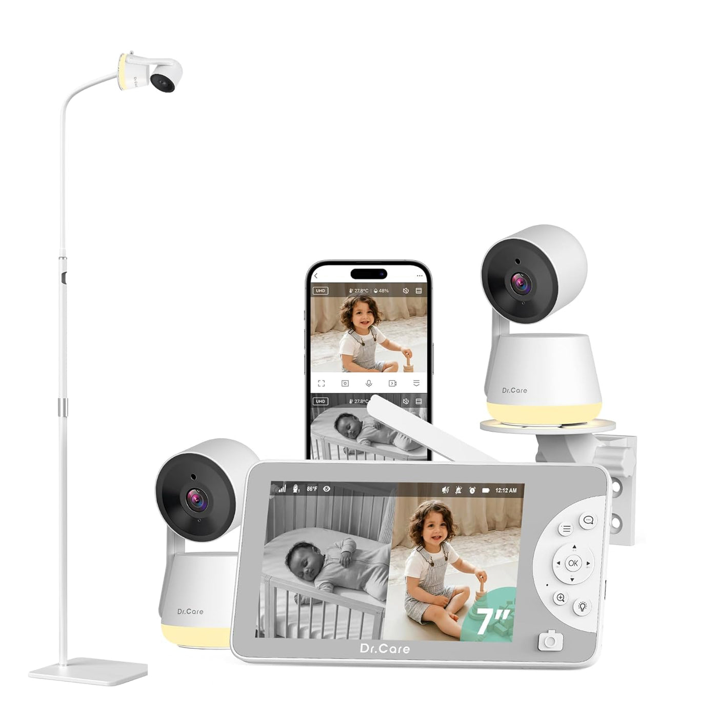 Dr.Care LumiView Max Monitor de bebé WiFi inteligente de 7" con 2 c...