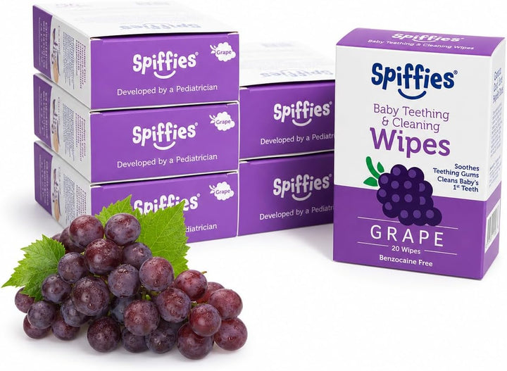Spiffies Toallitas para dientes de bebé, sabor a uva, limpiador de...