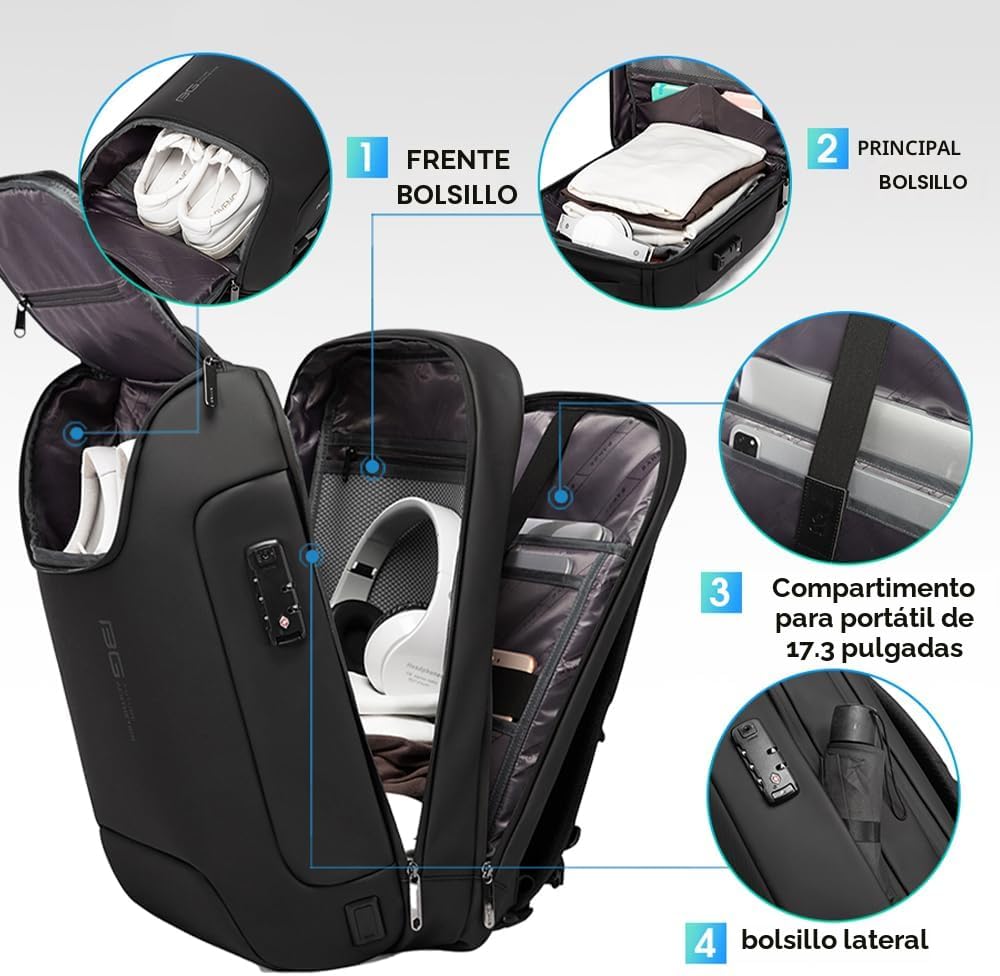 BANGE Mochila antirrobo con puerto de carga USB, mochila de negocio...