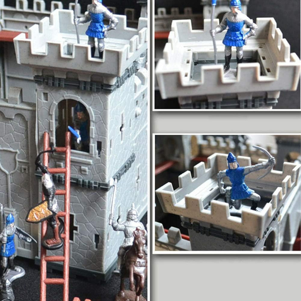 PXRJE Medieval Castle Knights - Figura de acción de juguete del ejército con castillo de montaje, catapulta y carruaje tirado por caballos, ideal para niñas y niños (A1)