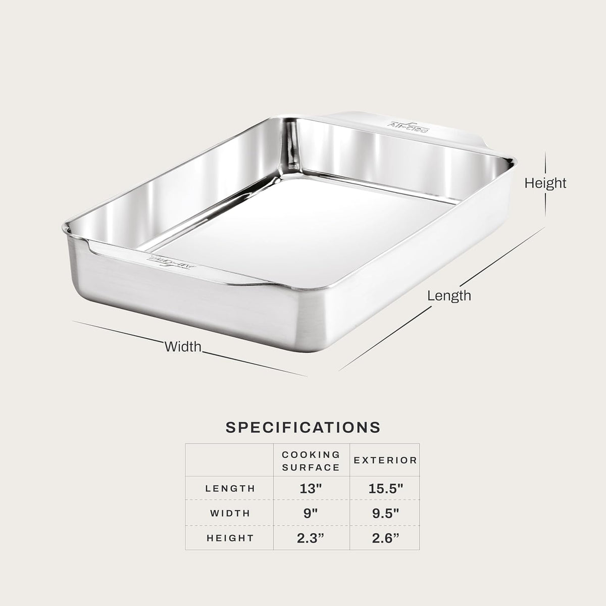 All-Clad Bandeja rectangular de acero inoxidable para hornear de 9 x 13 pulgadas, triple capa para hornear consistente, (asar, hornear galletas, brownies y más) utensilios profesionales de acero