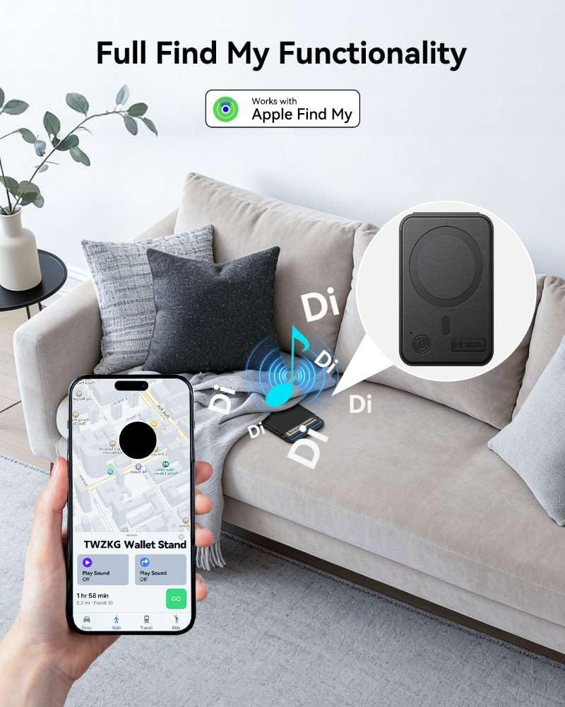 TWZKG para MagSafe Wallet, funciona con Apple Find My, 5 tarjetero con