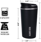 GiNT Taza de viaje de 17 onzas con infusor y dos tapas. Taza de café de acero inoxidable 316 aislada al vacío. Taza apta para lavavajillas con colador de té para café o té caliente y frío (negro)