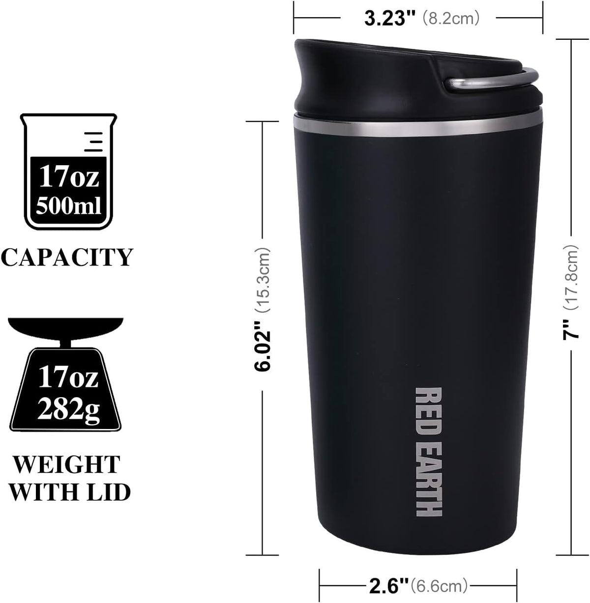 GiNT Taza de viaje de 17 onzas con infusor y dos tapas. Taza de café de acero inoxidable 316 aislada al vacío. Taza apta para lavavajillas con colador de té para café o té caliente y frío (negro)