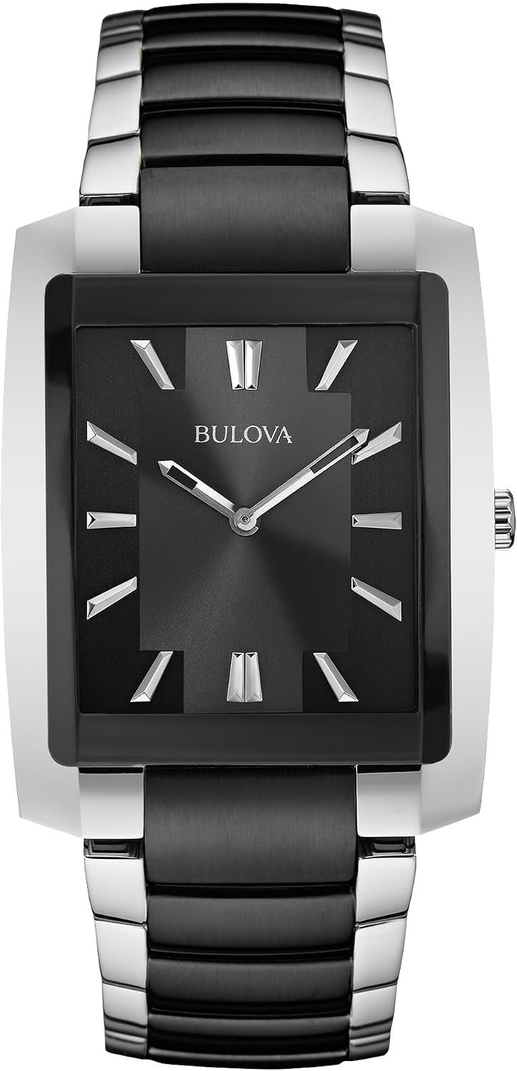 Bulova Reloj clásico de cuarzo de dos agujas para hombre, rectangular