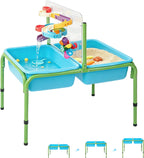 FUNLIO Mesa de agua de arena para niños pequeños, mesa sensorial 4 en 1 de altura ajustable para edades de 3 a 6 años, 2 contenedores de almacenamiento, panel acrílico y 16 accesorios, uso en