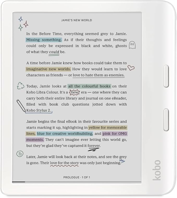 Kobo Libra Colour | eReader | Pantalla Kaleido 3 de tinta E sin deslumbramiento de 7 pulgadas | Opción de modo oscuro | Audiolibros | Resistente al agua | Negro
