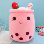 DITUCU - Lindo té Boba de peluche, peluche de té con burbujas de caricatura, almohada suave de taza de té con leche de fresa para el hogar, regalo para abrazar para niños, rosa de 19.6 pulgadas
