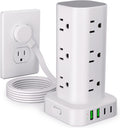 Torre de tira de alimentación con múltiples tomas, protector de sobretensión de enchufe plano, cable de extensión con 12 salidas de CA, 4 puertos USB (2 USB C), cable de 6 pies, protector contra