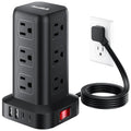 SMALLRT - Cable de extensión con múltiples tomas, torre de regleta de alimentación de enchufe plano con USB 12 salidas de CA, extensor de salida de cable de extensión ultrafino de 6.5 pies para