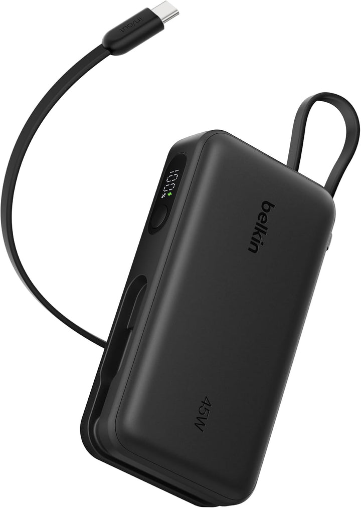 Belkin 10000mAh 45W Cargador portátil Power Bank, cable USB C integ...