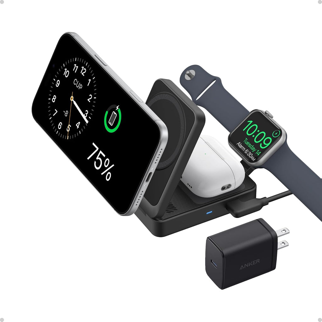 Anker MagGo - Estación de carga plegable Qi2 de 15 W compatible con MagSafe 3 en 1