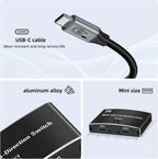 Interruptor USB C de 40 Gbps para 2 computadoras, Conmutador USBC,2 cables