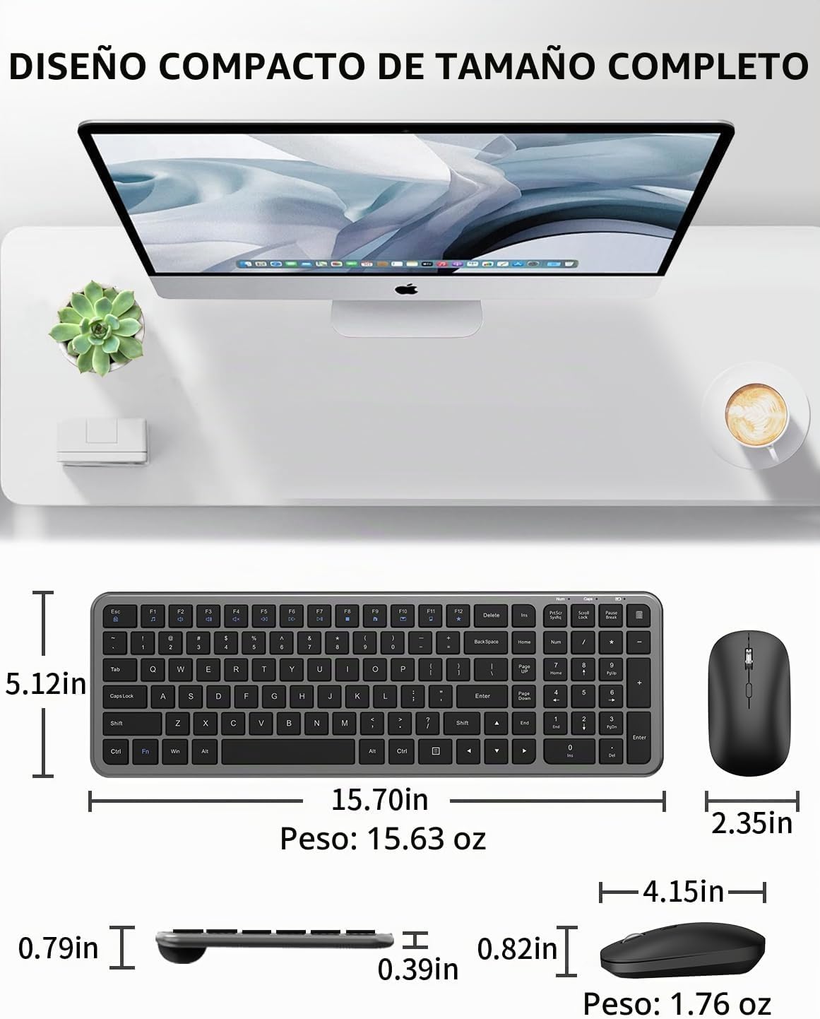 Combo de teclado y mouse inalámbricos, teclado plano delgado y comp...
