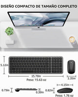 Combo de teclado y mouse inalámbricos, teclado plano delgado y comp...