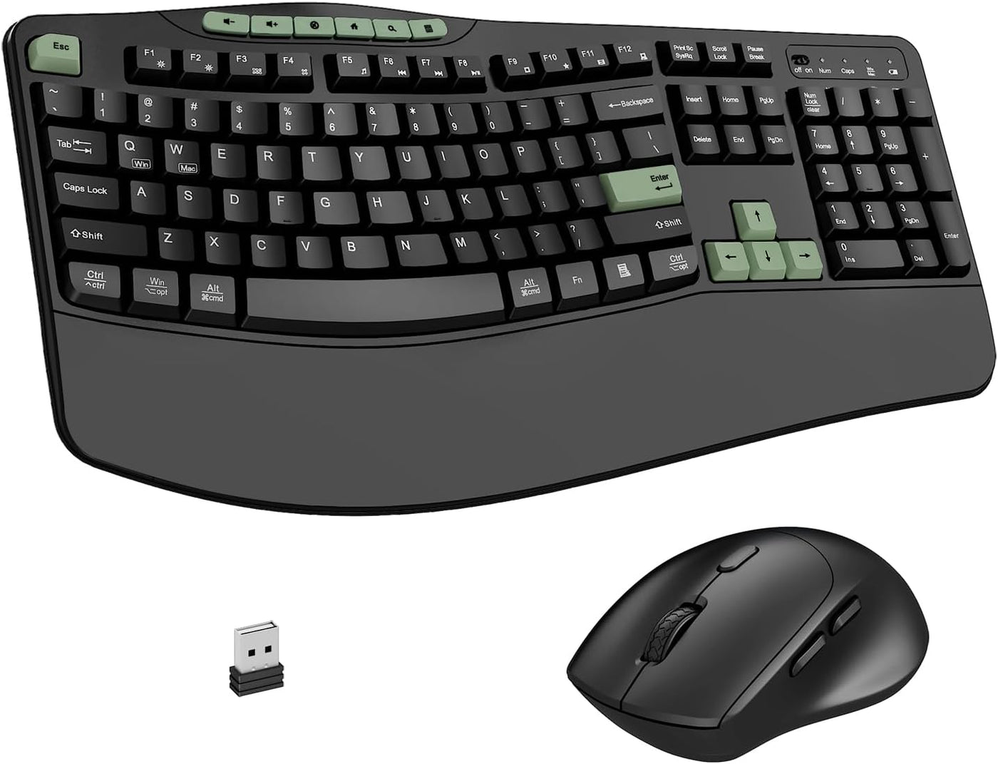 Combo de teclado y mouse inalámbricos, teclado ergonómico con 6 tec...