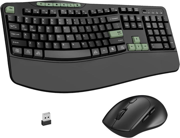 Combo de teclado y mouse inalámbricos, teclado ergonómico con 6 tec...
