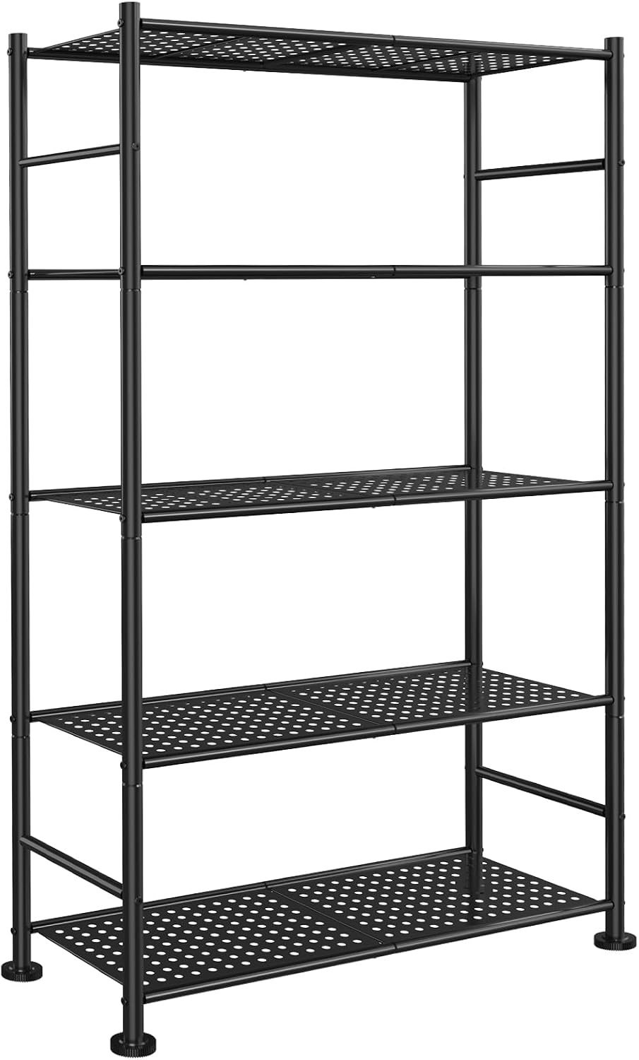 Estantería de garaje de 5 niveles, estantes de almacenamiento de metal resistente, antipunta con patas niveladoras, almacenamiento estable para cocina, despensa y organización de sala de estar