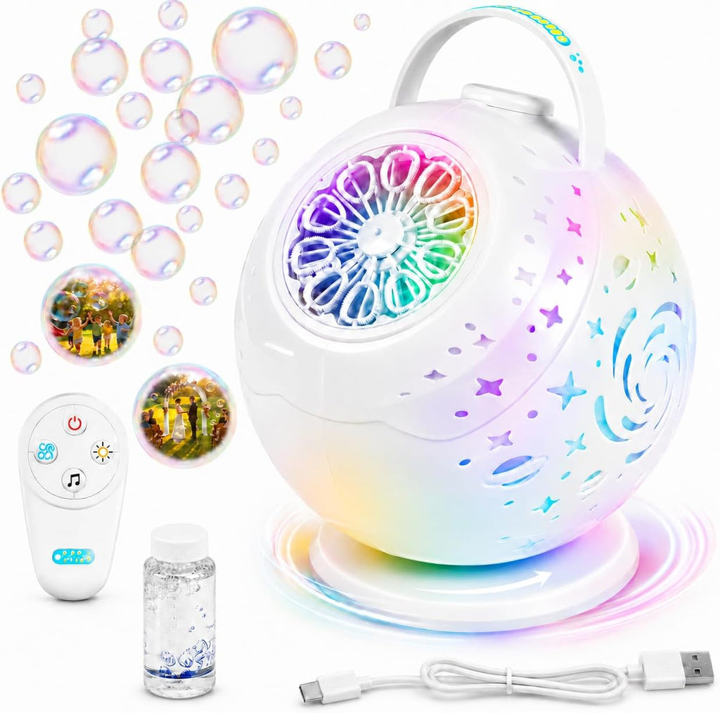 Máquina de burbujas recargable para niños con control remoto