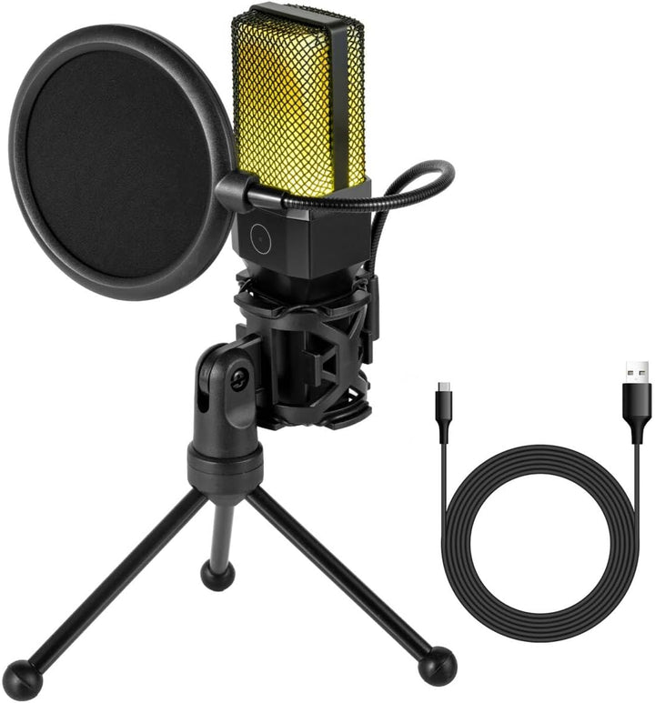Yanmai Micrófono USB, condensador cardioide, iluminación RGB, trípo...