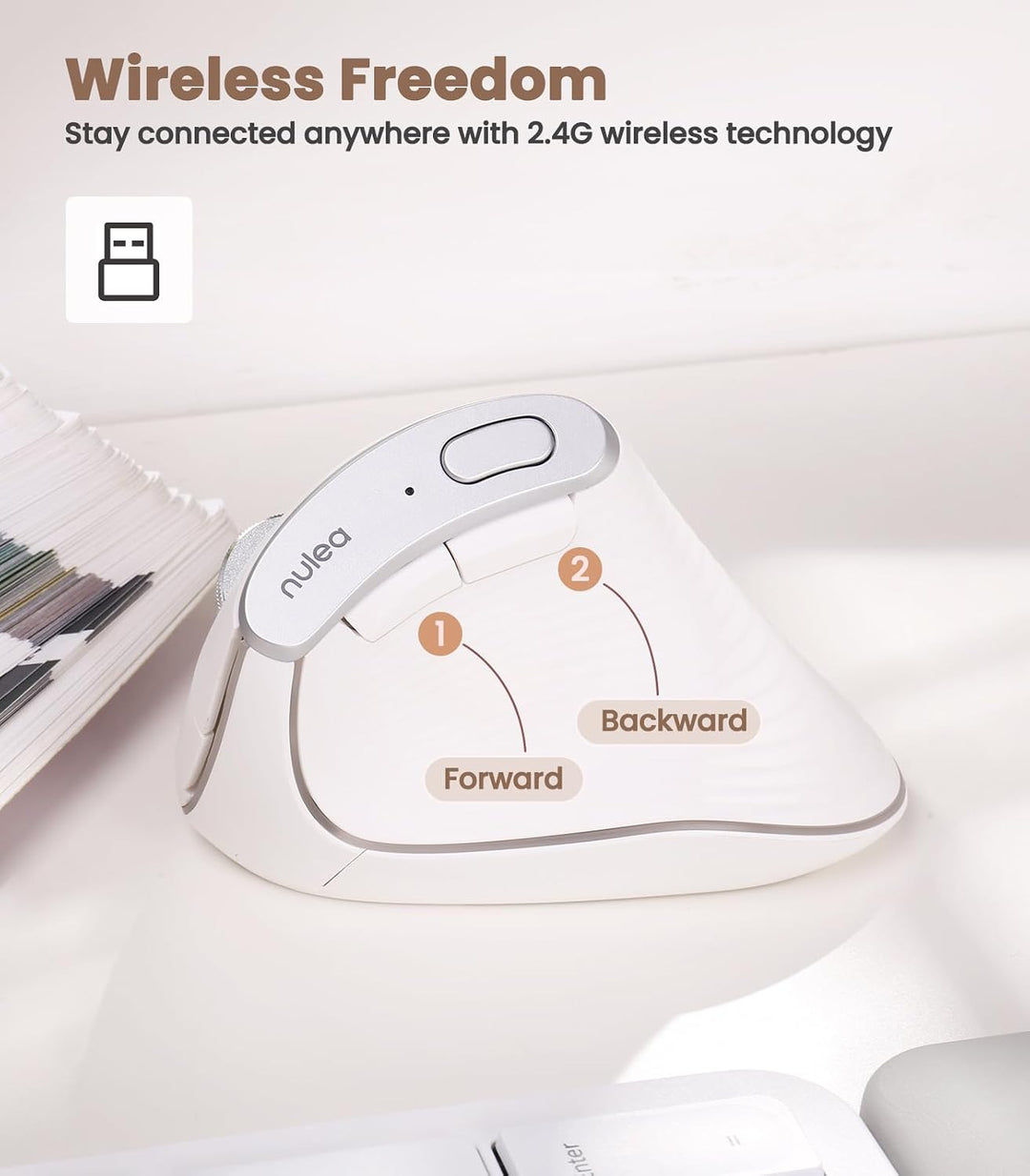 Nulea M510 - Mouse vertical inalámbrico, ergonómico para un seguimi...