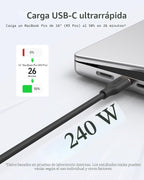 Anker Cable USB C, carga rápida tipo C de 240 W, (paquete de 2, 6 pies, negro + blanco)