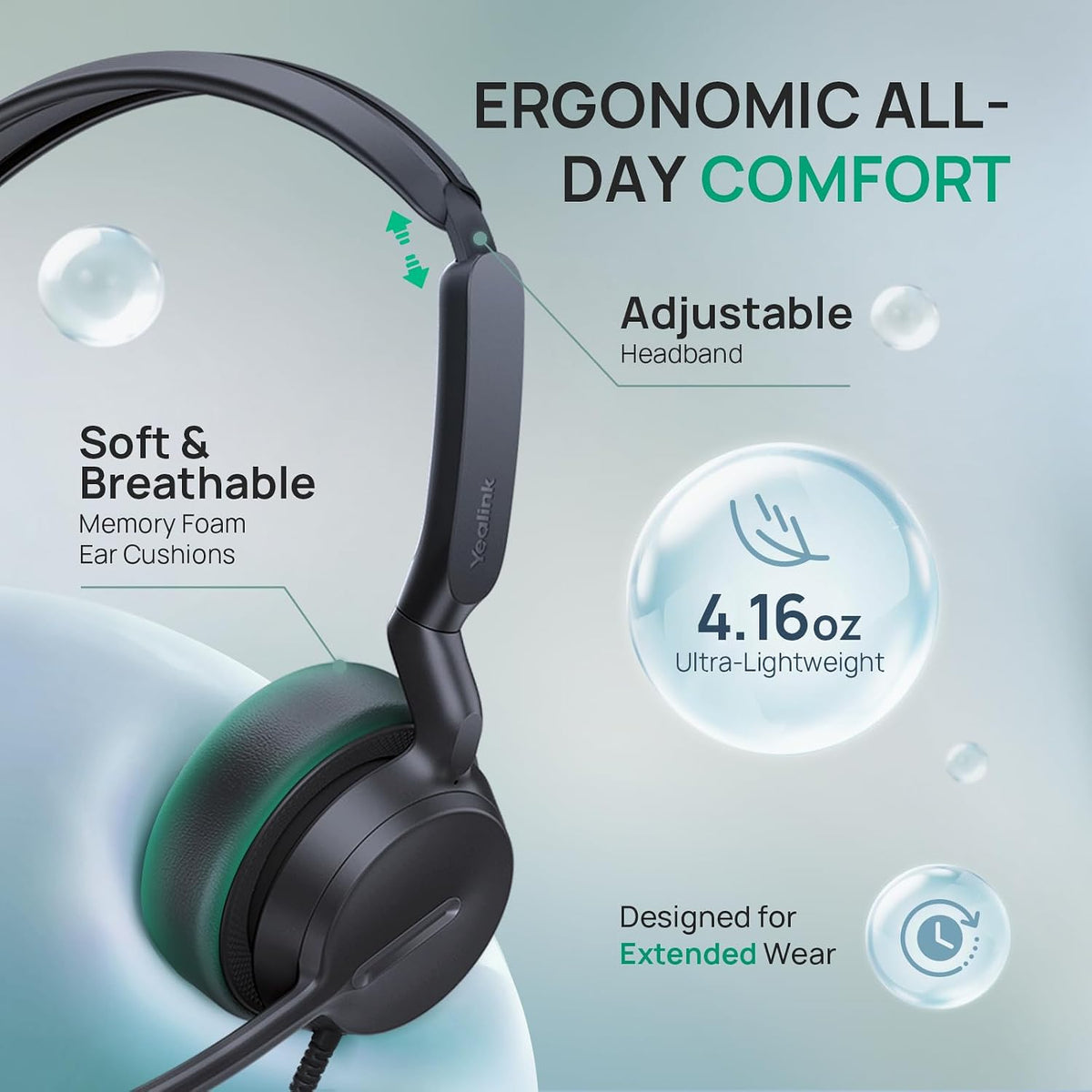 Yealink Auriculares con cable UH42 SE, 0.1 in y USB-A/C, controles en línea