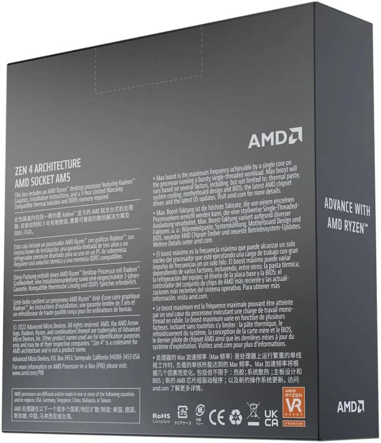 AMD Procesador de escritorio desbloqueado Ryzen 5 7600X de 6 núcleo...
