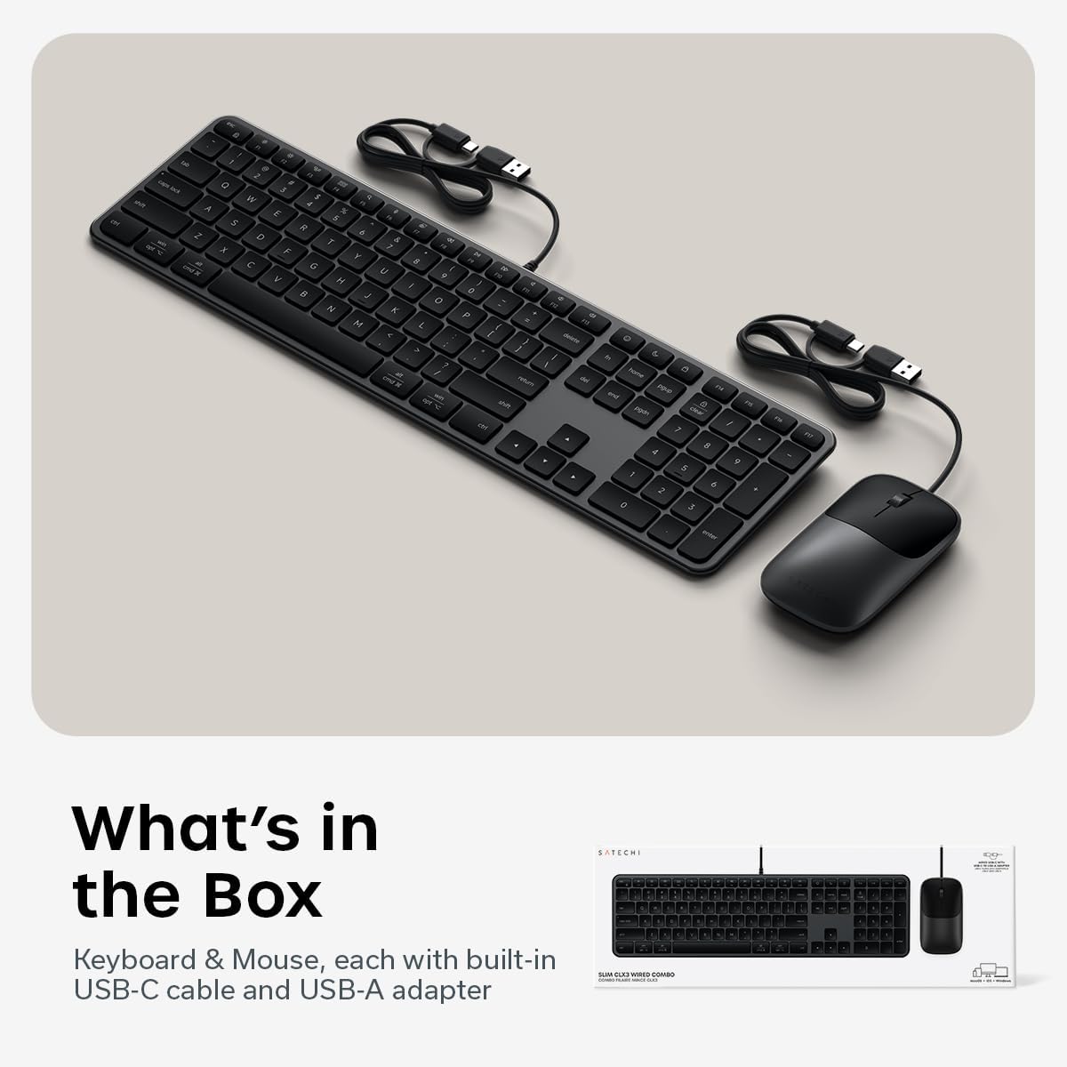 Satechi Combo de teclado y mouse con cable, Slim CLX3 con conectivi...