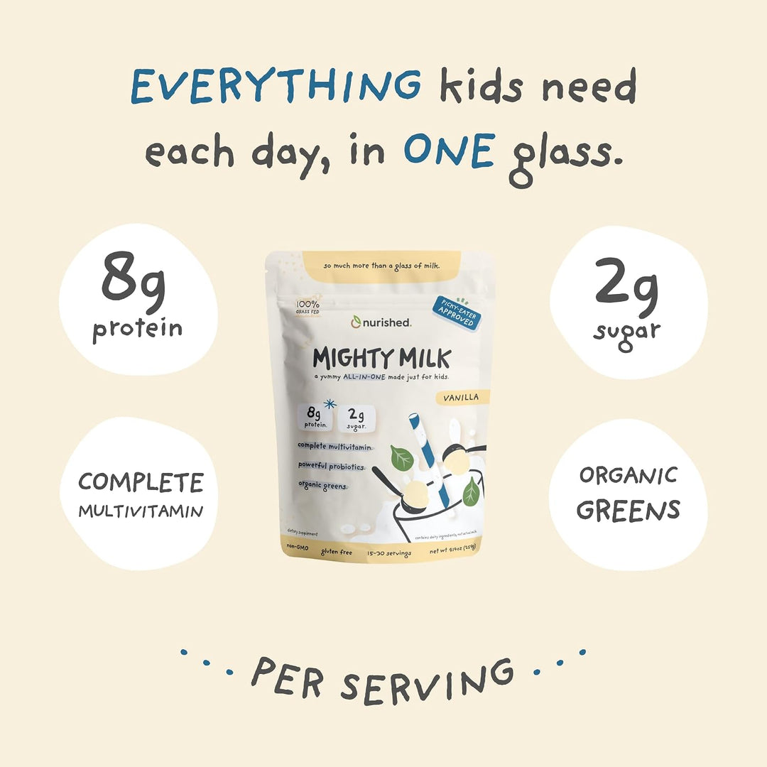 Nurished Vanilla Mighty Milk - Proteína diaria todo en uno para niñ...