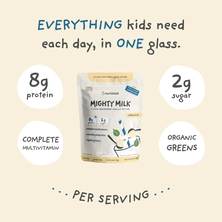 Nurished Vanilla Mighty Milk - Proteína diaria todo en uno para niñ...