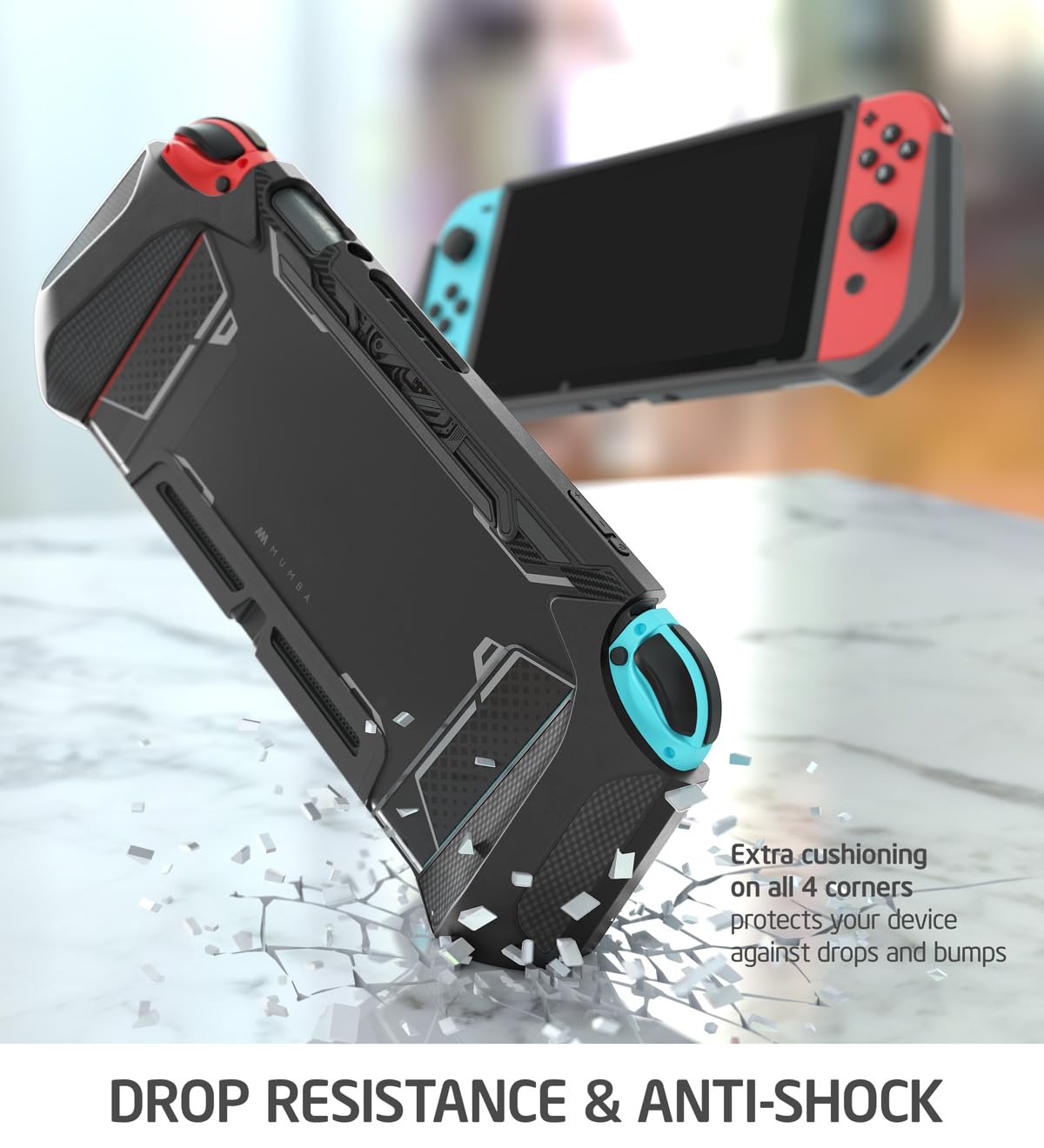 Mumba Funda acoplable compatible con Nintendo Switch 1 (versión 2017), [Blade Series] Funda protectora de TPU con diseño ergonómico y agarre cómodo, accesorios para Switch (negro)