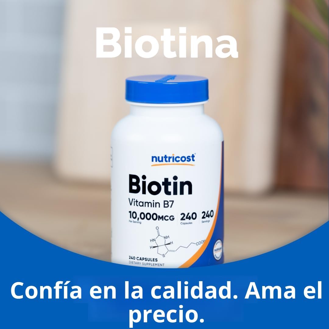 Suplemento Nutricost Biotin (Vitamina B7) 0.00035 oz, 240 cápsulas,...