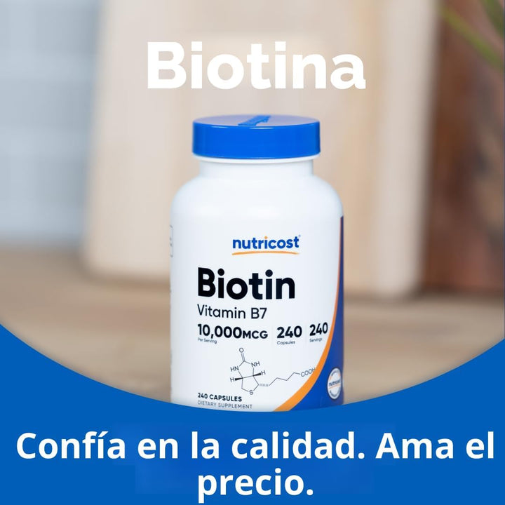 Suplemento Nutricost Biotin (Vitamina B7) 0.00035 oz, 240 cápsulas,...