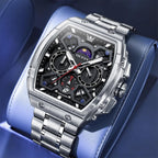 OLEVS Reloj para Hombres Analógico Cuarzo Lujo Diamante Resistente al Agua Cronógrafo Acero Inoxidable Carita Grande Cuadrado Fecha Fase Lunar Romano Relojes de Vestir para Hombres
