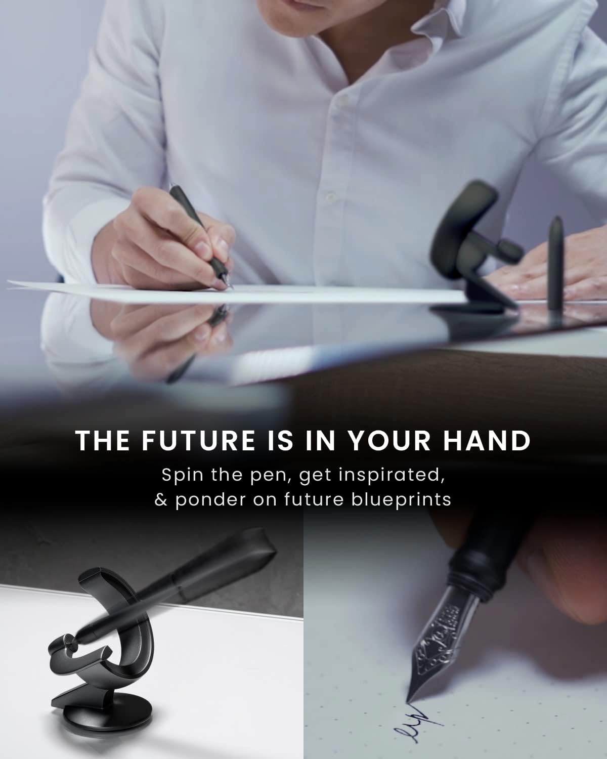 novium Hoverpen Future - Pluma Estilográfica de Lujo, Aguja Schmidt (Punta Fina), Convertidor, Recambio Extra, Estética Futurista, Metal Aeroespacial, Mejor Set de Regalo de Pluma para Hombres y Mujeres (Deep Black)