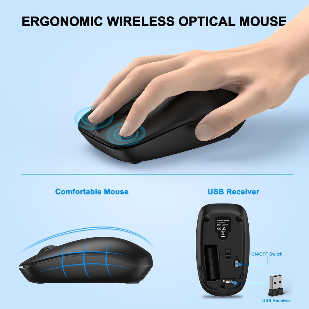 Combo de teclado y ratón inalámbricos, teclado y ratón ergonómicos...