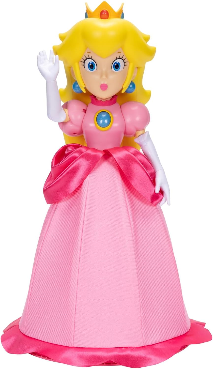 Super Mario Yours Truly, Princess Peach Figura de acción coleccionable de muñeca mide aproximadamente 12 pulgadas de alto, con 6 puntos de articulación, más de 25 citas de videojuegos, sonidos y