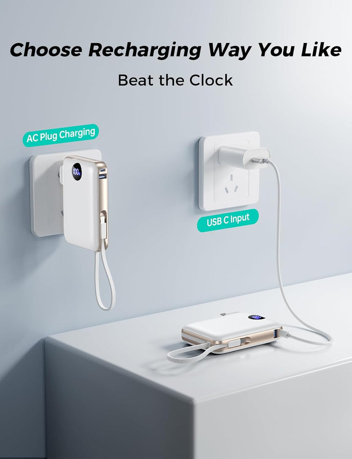 Sucrosey Cargador portátil con cables integrados y enchufe de pared...