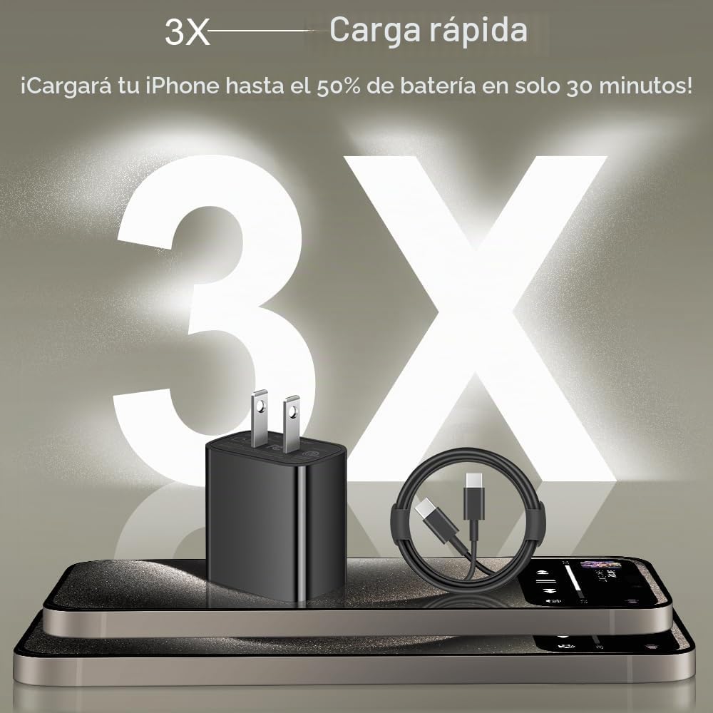 Cargador de carga rápida para iPhone 17, 16, 15, paquete de 2+2 cargadores de pared USB C de 20 W con cable de carga rápida de 6 pies compatible con iPhone 17/17 Air/17 Pro/17 Pro Max/iPhone 16/15
