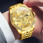 OLEVS Reloj para hombres, cuarzo, acero inoxidable, vestir, impermeable, luminoso