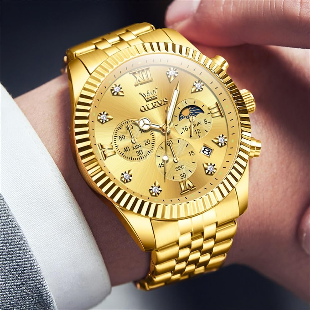 OLEVS Reloj para hombres, cuarzo, acero inoxidable, vestir, impermeable, luminoso