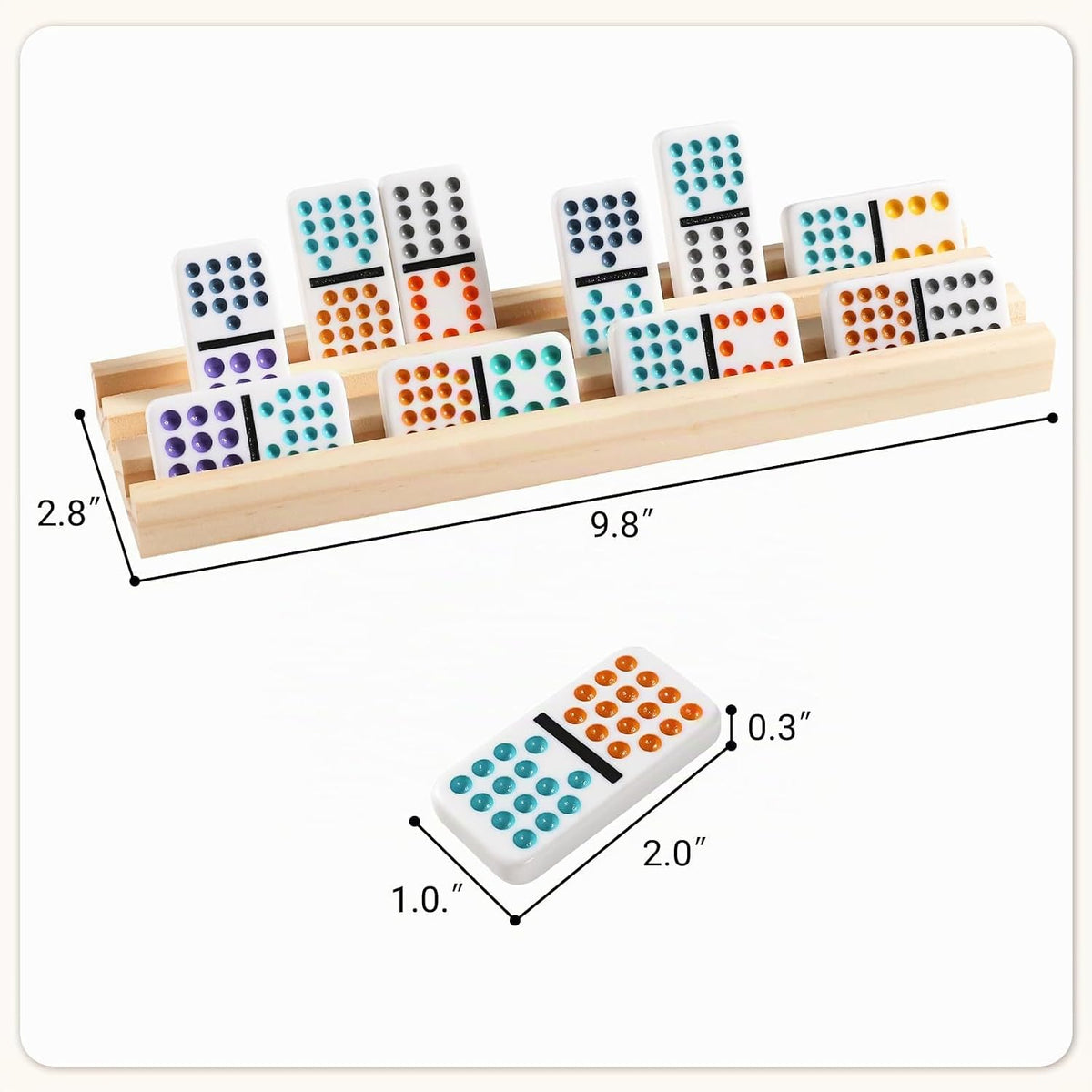 Juego de dominó de tren mexicano con 8 bandejas/estantes de madera, juego de dominó doble 15 para viajes con 8 porta fichas, juego de dominó de 136 fichas doble 15 de colores con estuche con