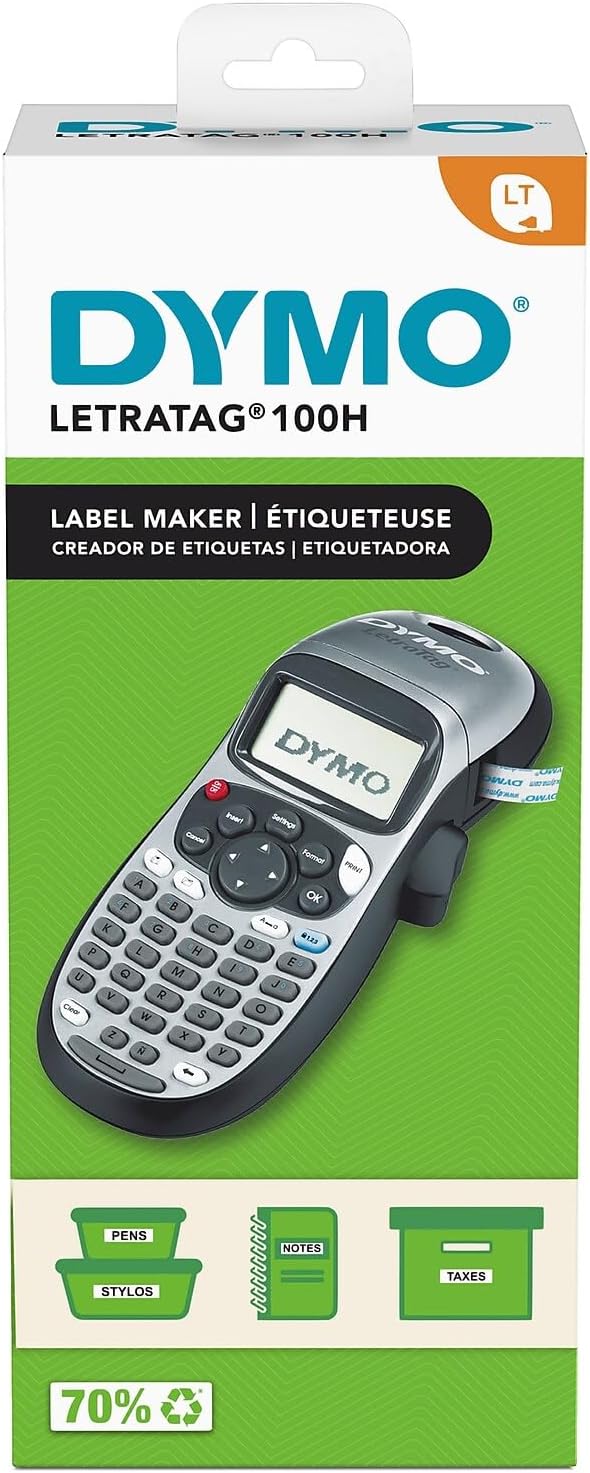 DYMO LetraTag - Etiquetadora portátil plateada 100H y cintas de etiquetas LT, impresión térmica, fácil de usar, ideal para la organización del hogar y la oficina