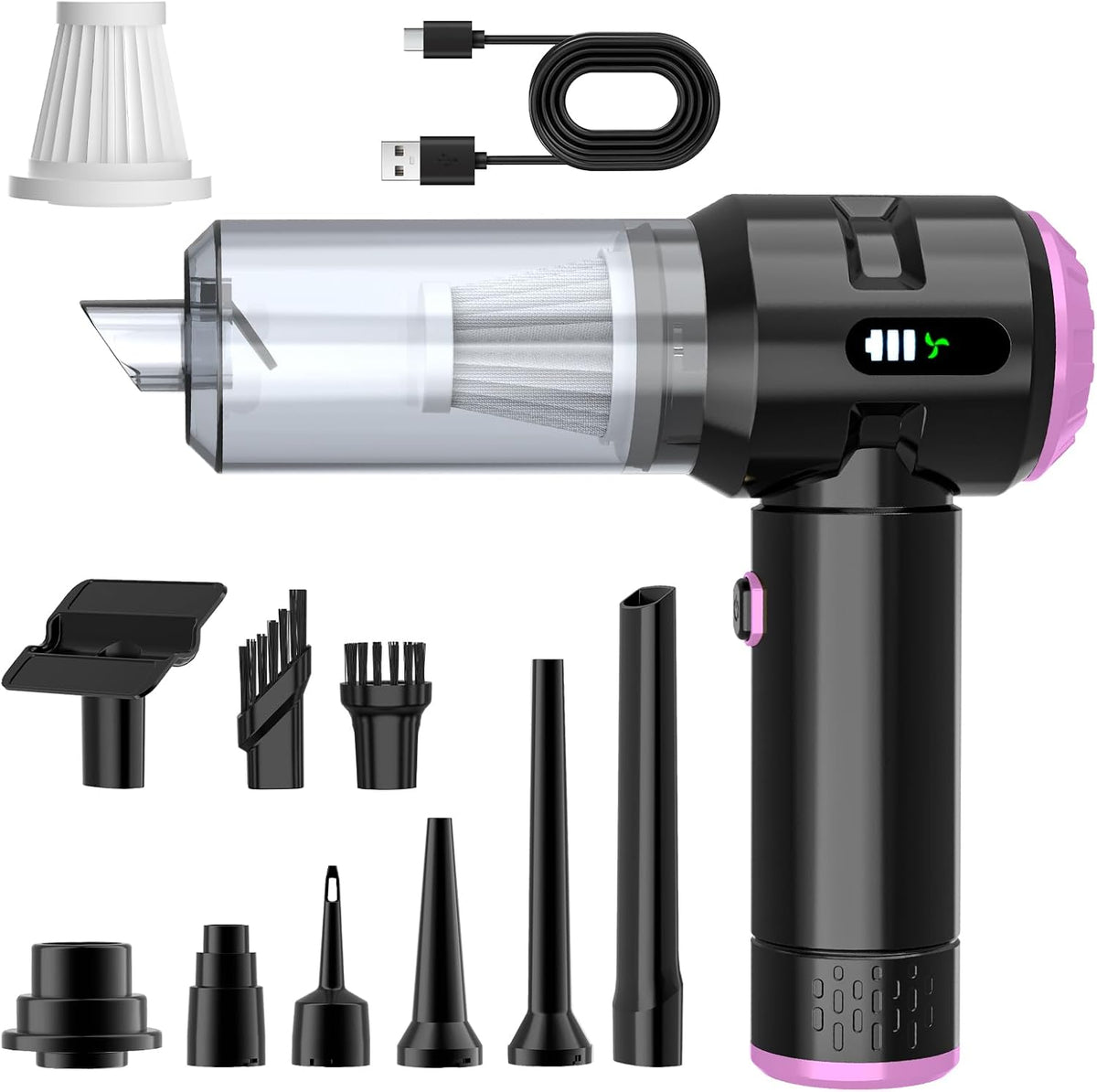 Wansimoo Aspiradora de mano para automóvil, 25000 PA, fuerte succión ciclónica, portátil, inalámbrica con pantalla digital, mini aspiradora para automóvil, hogar, oficina, cocina (morado)