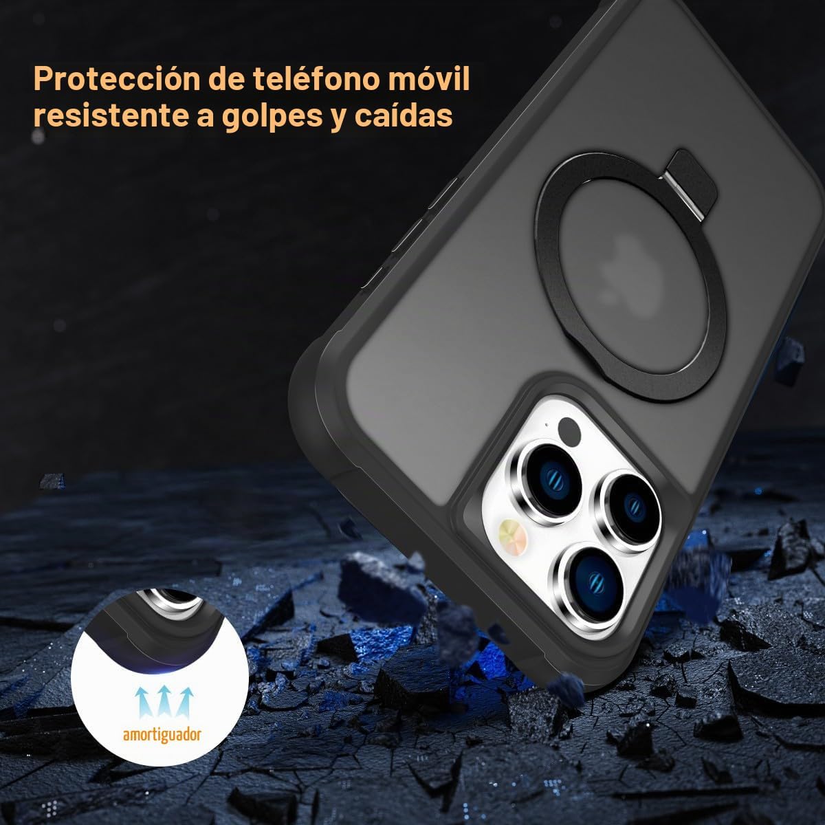 Funda compatible con iPhone 16 Pro con soporte, color negro