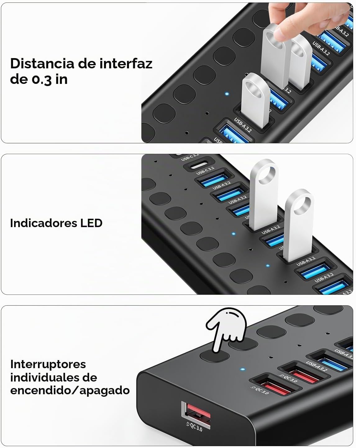 AGEEN, MKI-1200800C8, hub USB 3.2 de 16 puertos, alimentado